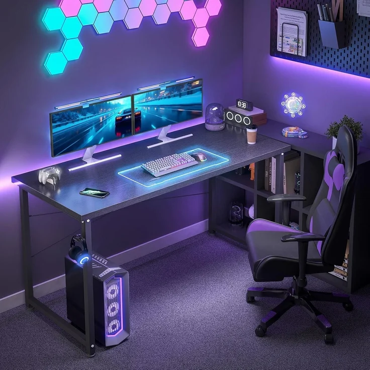 ODK Schreibtisch Schwarz 120x50x74cm Bürotisch mit Stauraum & Kopfhörerhalter – Bild 2