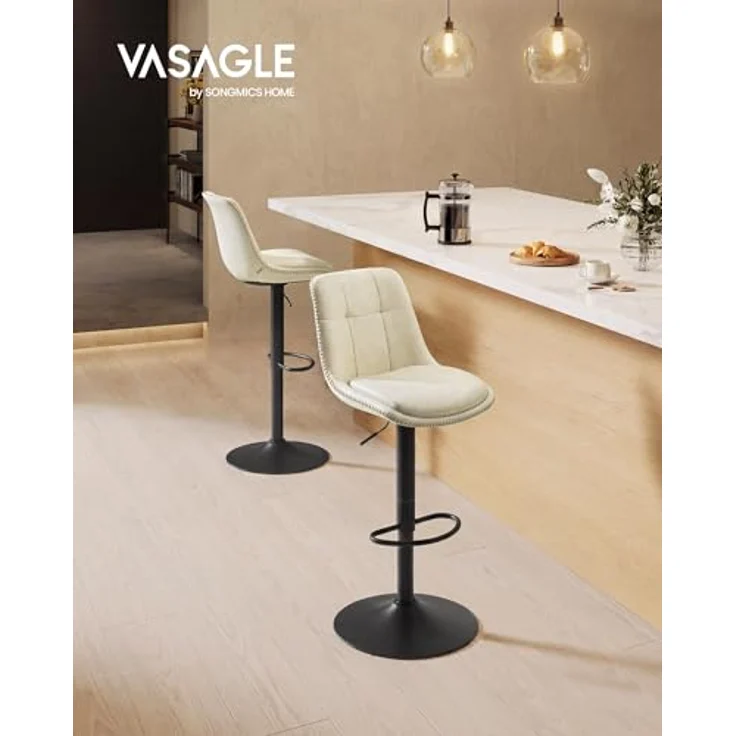 VASAGLE Barhocker 2er Set, Barstühle höhenverstellbar, drehbare Küchenhocker, PU-Bezug, mit Rückenlehne und Fußstütze, Esszimmer, Theke, hellwarmweiß-Mattschwarz LJB095W101 – Bild 4