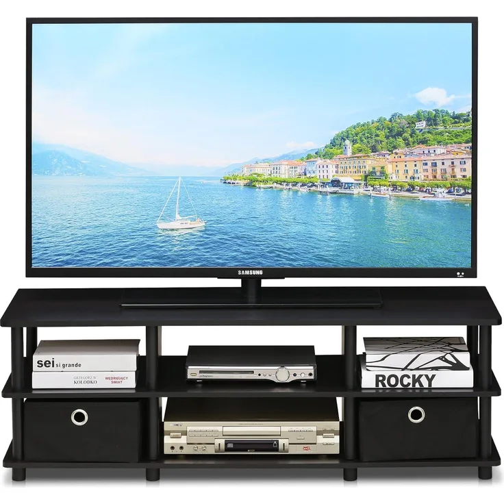 Furinno Econ TV Schrank/Entertainment Center mit 6 Fächern und 2 Einschüben, holz, Espresso/Schwarz, 39. 62x108. 66x40. 39 cm