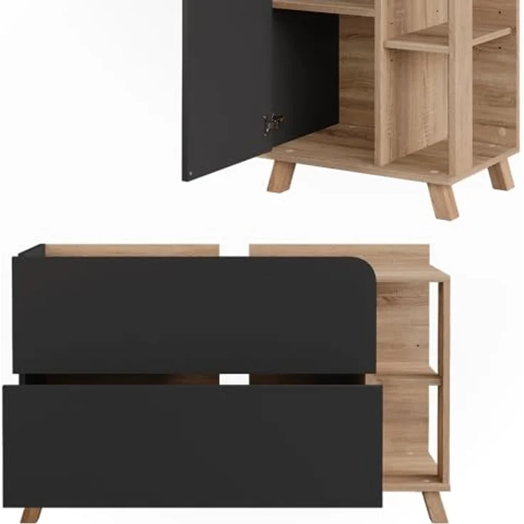 Vichy Badmöbel-Set Karen, Sonoma/Anthrazit, 4-teilig mit Waschbeckenunterschrank und Spiegelschrank, robust und für Selbstmontage geeignet – Bild 5