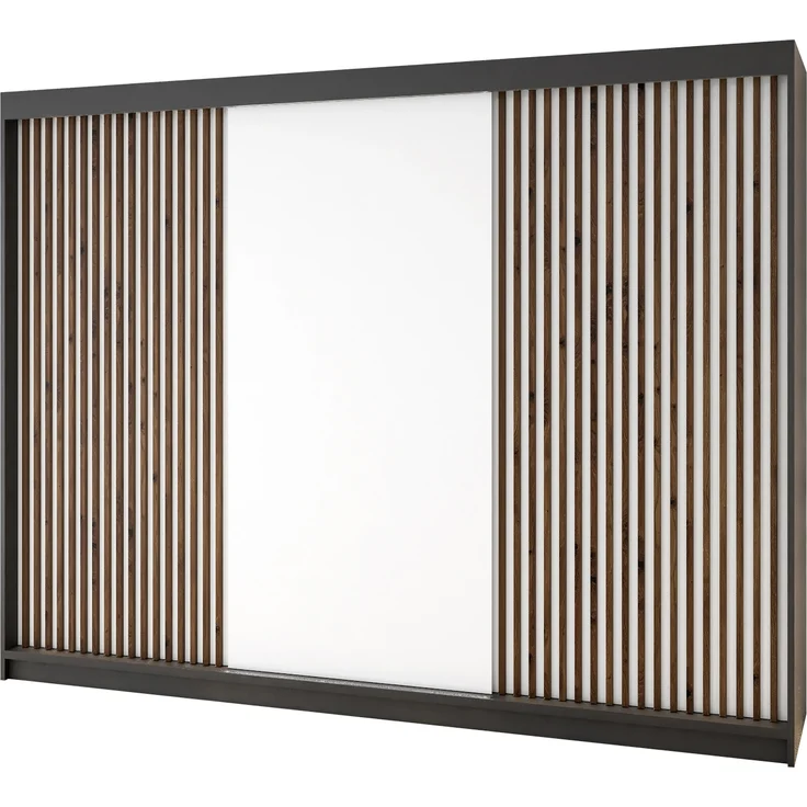 A&J MöbelLand Schwebetürenschrank IOSA 200 cm mit 4 Schubladen, und 3D Lamellen – Bild 1