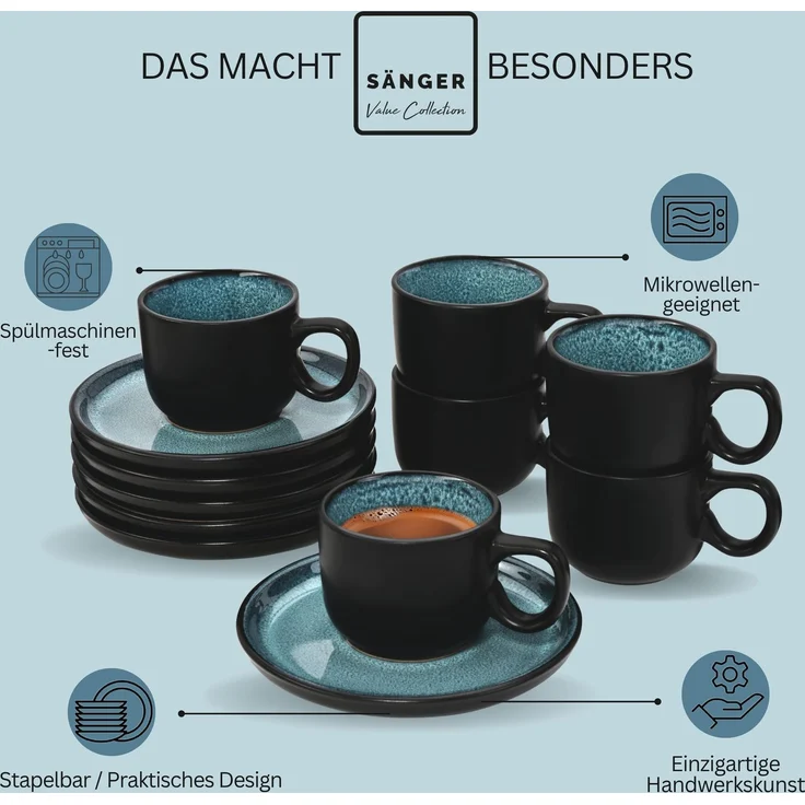 SÄNGER Espressotassen Set Vigo 12 teilig für 6 Personen – Bild 4