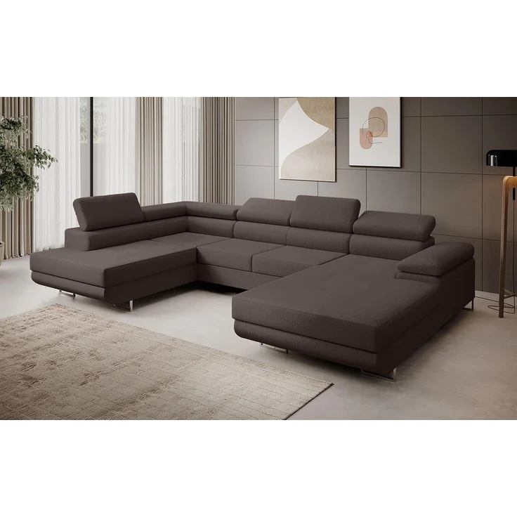 Ecksofa MARGO U- Form, moderne Couch mit Schlaffunktion, verstellbare Kopfstützen, zwei Bettkästen, große Polstercouch – Vogue 06, 72 x 203 x 347 cm – Bild 1