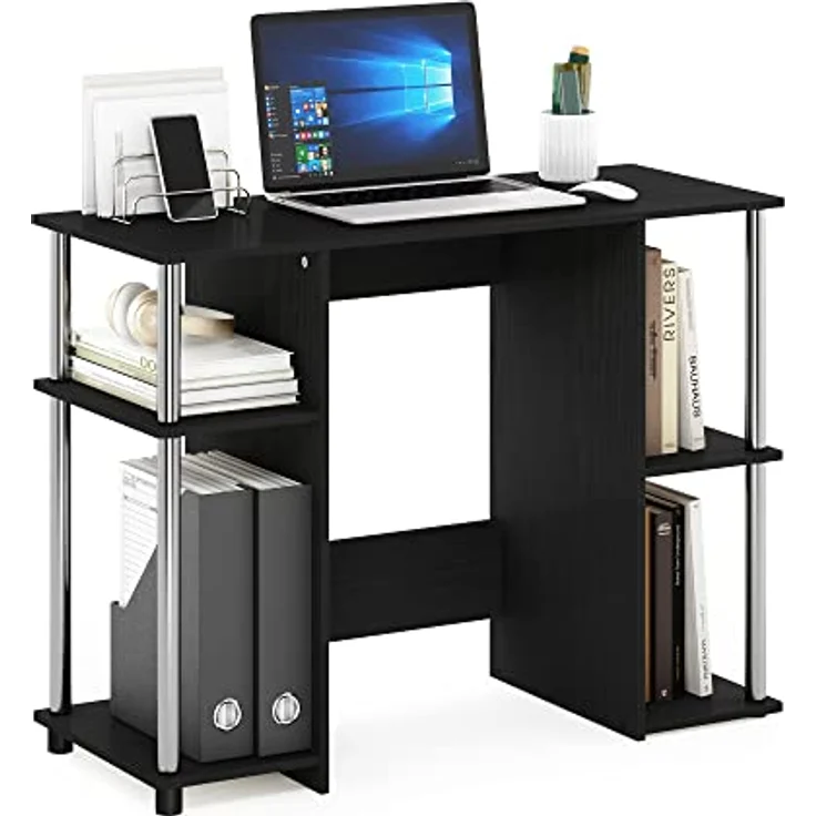 Furinno JAYA Kompakter Computer-Studientisch, Americano, Edelstahlrohre – Bild 2