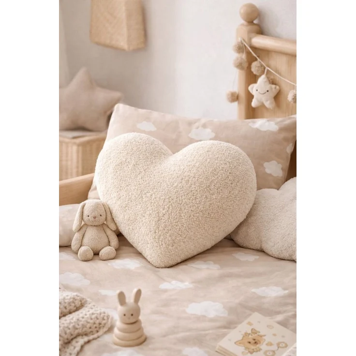 BABEES Dekokissen DEKOKISSEN Boucle Kuschelkissen Herz Wolke GROß 40x25, XXL 60x35 cm, Deko Kissen Geschenk Baby Kinderzimmer Weihnachten Babyshower – Bild 1
