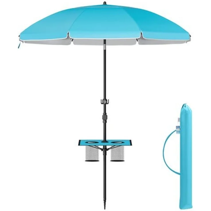 SONGMICS Sonnenschirm, Strandschirm, Sonnenschutz UPF 50+, Ablagefläche, ∅160 cm – Bild 1