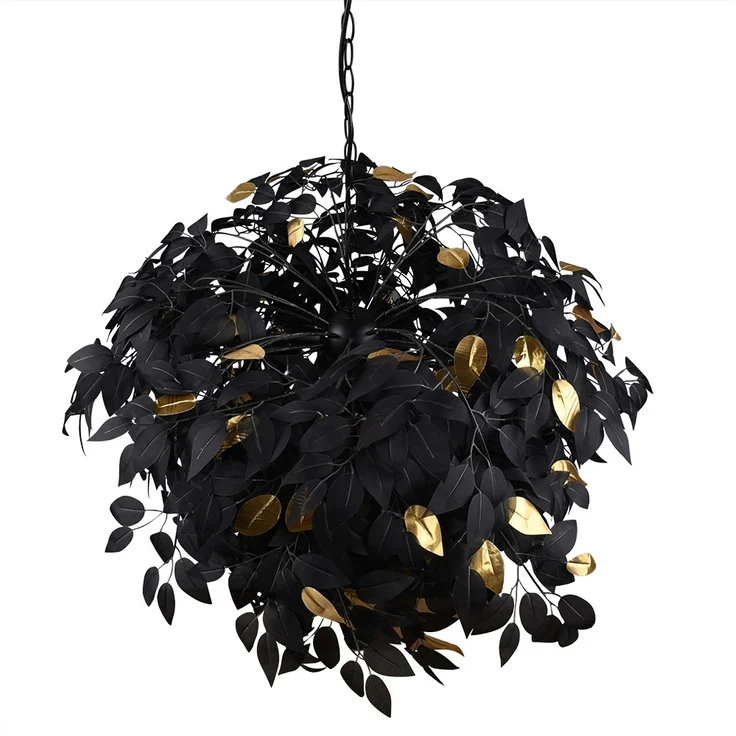 Pendelleuchte, 4-Flammig, Blätter, schwarz-gold, D 70 cm – Bild 10