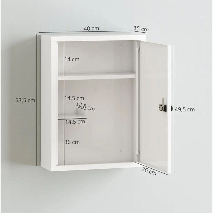 Medizinschrank 40 x 15 x 53,5 cm zur Wandmontage mit Zahlenschloss und drei Stauraumbereichen – Bild 4