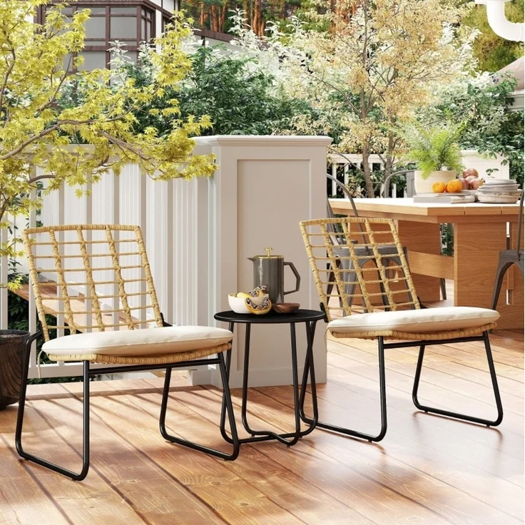 Hauss Spole Balkonmöbel-Set 3-teilig, stapelbare Stühle und Tisch aus Polyrattan, Beige, 56x67x78 cm – Bild 1