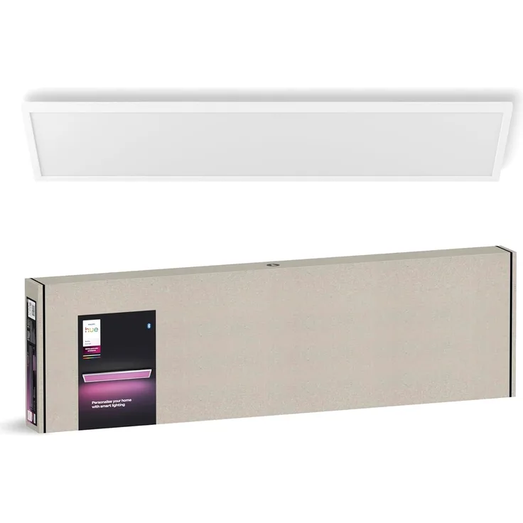 Philips Hue White & Color Ambiance Surimu Panel Deckenlampe 120x30 cm (4.150 lm), dimmbare Deckenleuchte für das Hue Lichtsystem mit 16 Mio. Farben, smarte Lichtsteuerung über Sprache oder App, weiß