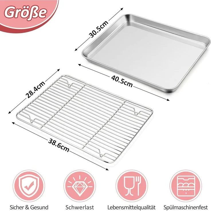 Joyfair Edelstahl Backblech mit Abkühlgitter Set 40.5x30.5x2.5cm – Bild 2