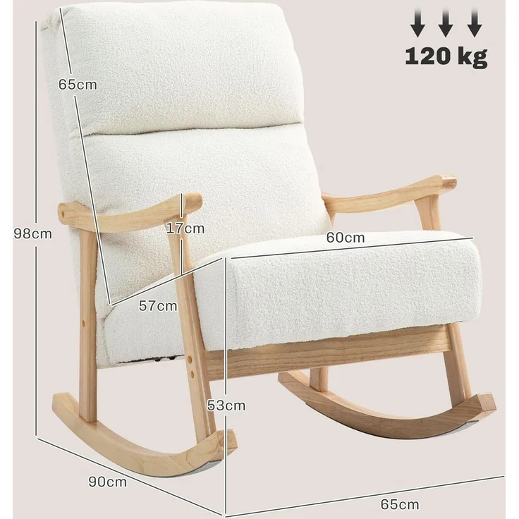 HOMCOM Schaukelstuhl ergonomisch, mit Samtoptik (Schwingsessel, 1 St), bis 120 kg belastbar, für Schlafzimmer, Wohnzimmer, Cremeweiß – Bild 3
