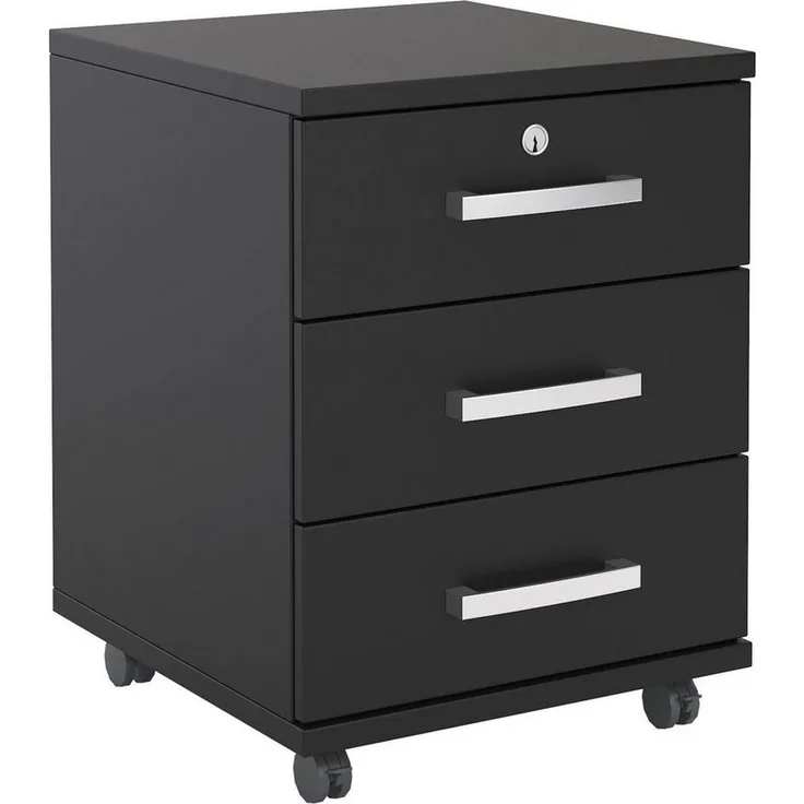 CARO-Möbel Rollcontainer Bürocontainer Büroschrank Vancouver, in schwarz, abschließbar mit 3 Schubladen, 44 x 58 x 45 cm