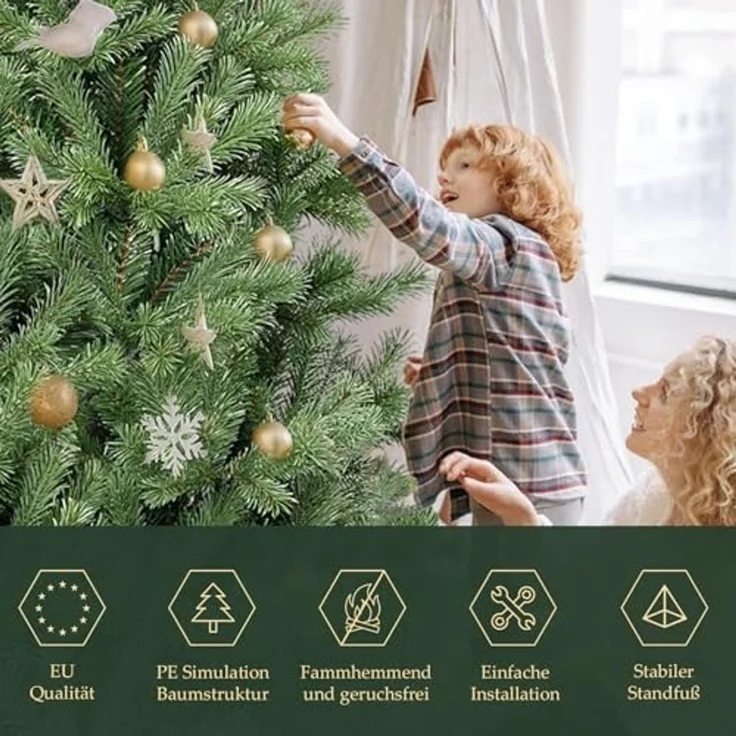 SALCAR Künstlicher Weihnachtsbaum 180 cm aus 90% PE Spritzguss, Premium Nordmanntanne, realistischer Christbaum mit Schnellaufbau Klappsystem – Bild 5
