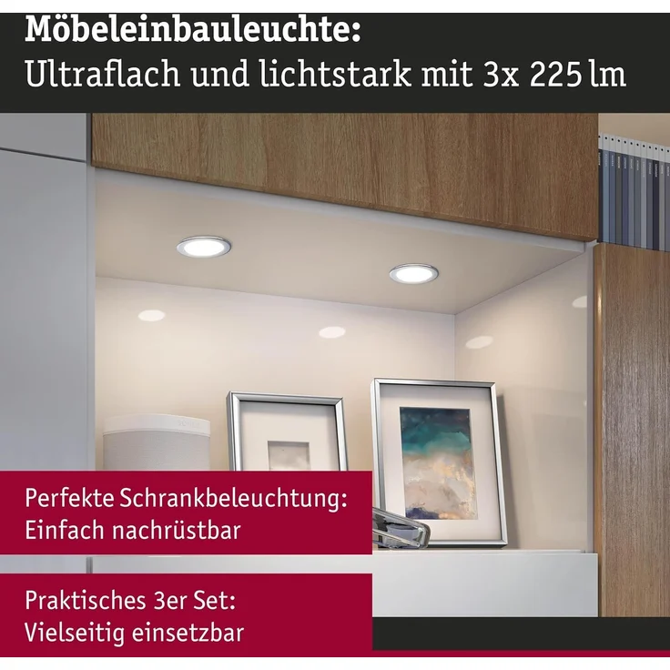 Paulmann 93118 LED Möbeleinbauleuchten 3er Set 3000K Chrom – Bild 2