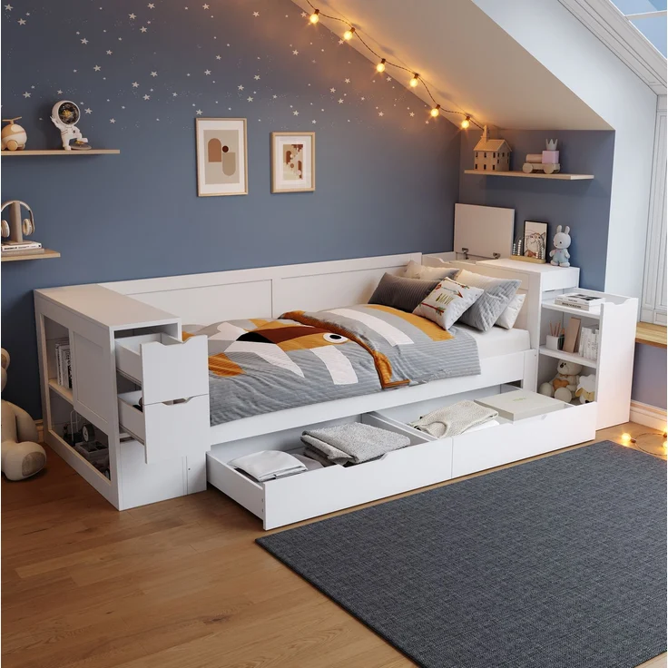 CHICFURN Bett MDF Weiß 90x190 cm mit Schubladen und Stauraum – Bild 6