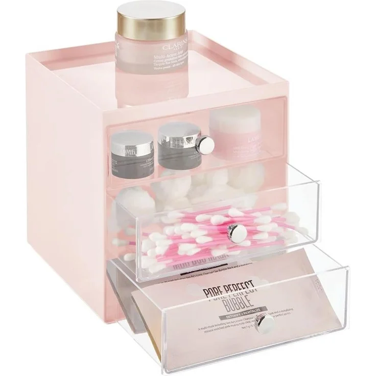 mDesign Make-up Organizer Aufbewahrungsbox Kosmetikbox Rosa Transparent – Bild 7