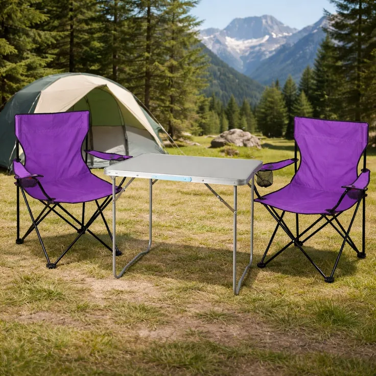 3-teiliges Campingmöbel Set Lila XL Tisch+Campingstühle mit Tasche
