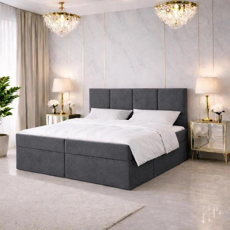 KRISAN MÖBEL Kontinentalbett DREAM1 Grau, Premium-Komfort für Ihr Schlafzimmer mit 2 Bettkasten, Bonell-Federkern Matratze und Topper, 200 x 200 cm – Bild 2