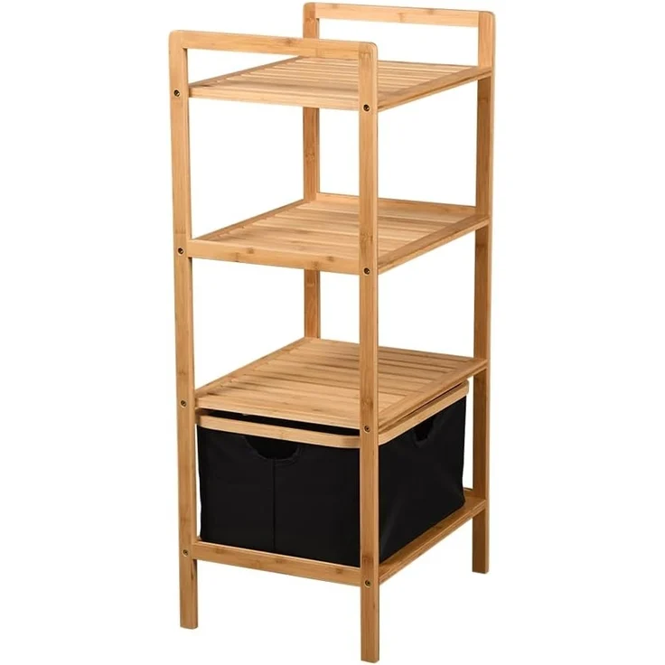Kesper | Regal mit Korb, Material: Bambus, Polyester, Maße: 44 x 34 x 93,5 cm, Farbe: Braun, Schwarz | 19438 – Bild 5
