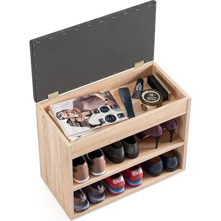 KOMTO Schuhschrank Schuhbank mit Sitzfläche Schuhschrank mit Sitzbank Flur Bank Sofia Eiche 60 x 48 x 32 cm – Bild 4
