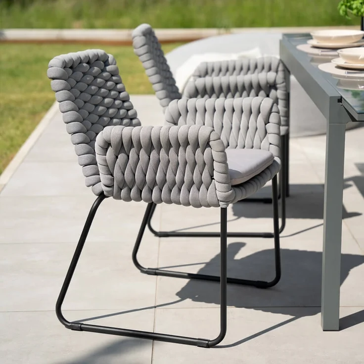 HOME DELUXE Gartenstuhl mit Armlehnen aus Seilgeflecht BALERO Hellgrau - 6er Set – Bild 1