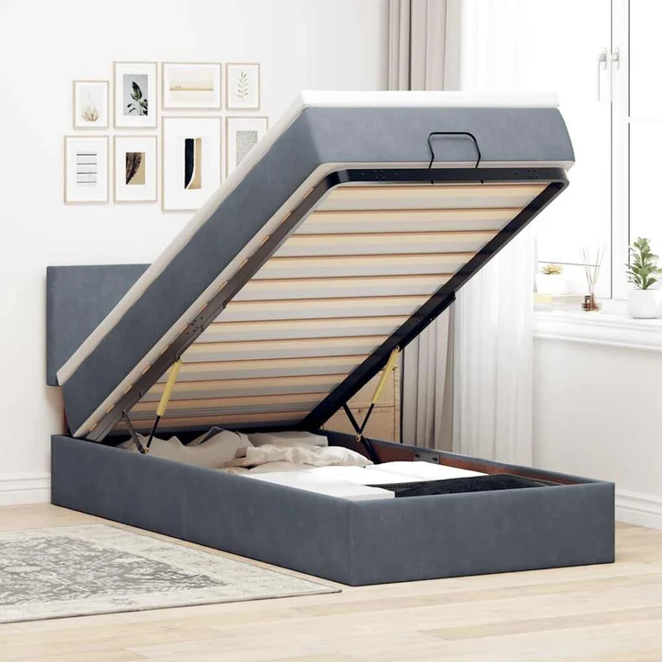 vidaXL Ottoman-Bett mit Matratze & LEDs Dunkelgrau 90x200 cm Samt 3312525 – Bild 1