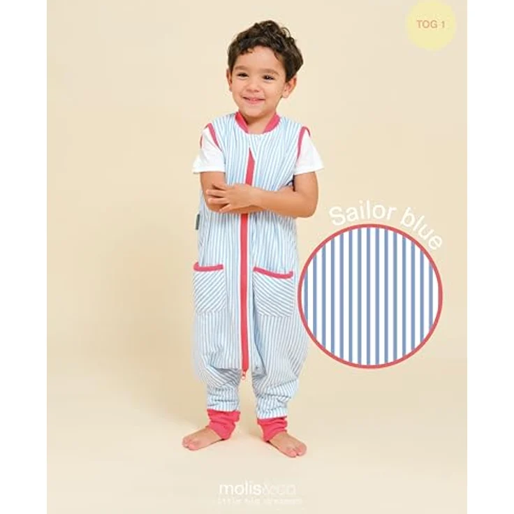 molis&co - Baby Schlafsack mit Füßen - Ideal für Frühling und Herbst - Babyschlafsack mit Füßen 1 tog - Leicht gepolstert - 100% Baumwolle (Oeko-TEX 100), Premium Qualität - Sailor Blue (70 cm) – Bild 5