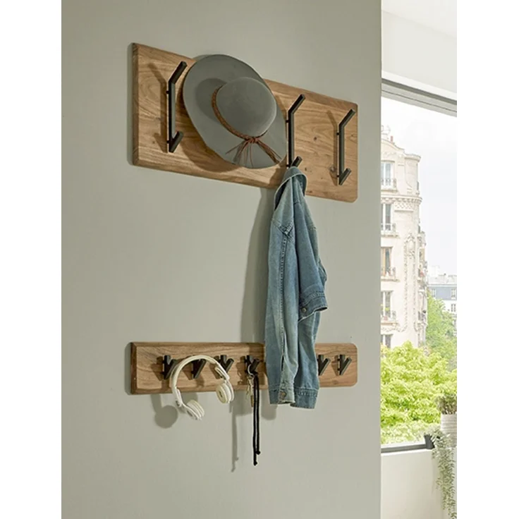 Haku Wandgarderobe aus Akazie Massivholz mit Baumkante und 6 Garderobenhaken schwarz pulverbeschichtet, Urban Collective, 90x12x36 cm – Bild 5