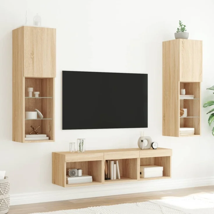vidaXL 5-tlg. Wohnwand mit LED-Beleuchtung Sonoma-Eiche Holzwerkstoff 3216606 – Bild 9
