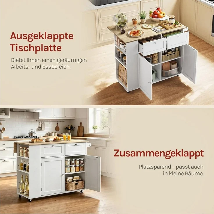 Woltu Kücheninsel, Küchenwagen mit klappbarer Arbeitsplatte, mit Rollen – Bild 4