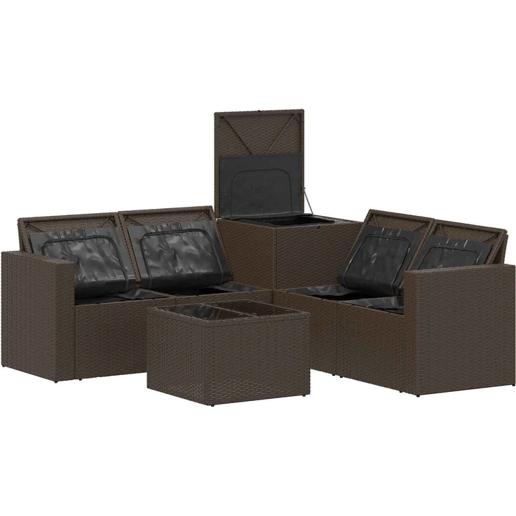 vidaXL Sofa Set 6 stk. Braun und Rot Polyrattan und Stahl 3447403 – Bild 7