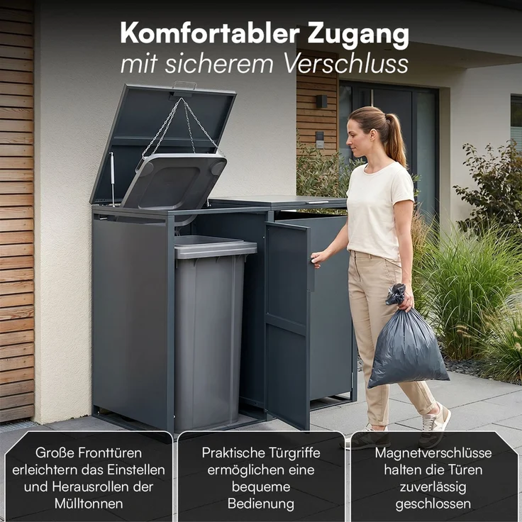 STEELSØN 'Thoria' Mülltonnenbox 2er je 120 Liter, anthrazit, Mülltonnenverkleidung aus Stahl, wetterfest, 102x62x117 cm, Müllbox für 2 Tonnen – Bild 5