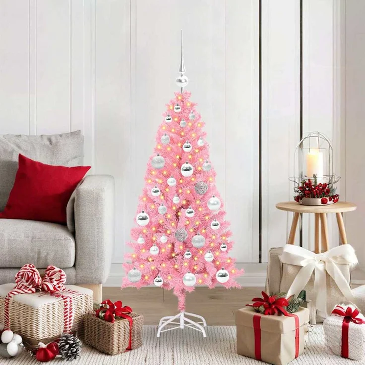 vidaXL Weihnachtsbaum mit LED-Beleuchtung Rosa 120 cm PVC und Stahl 3396412 – Bild 1