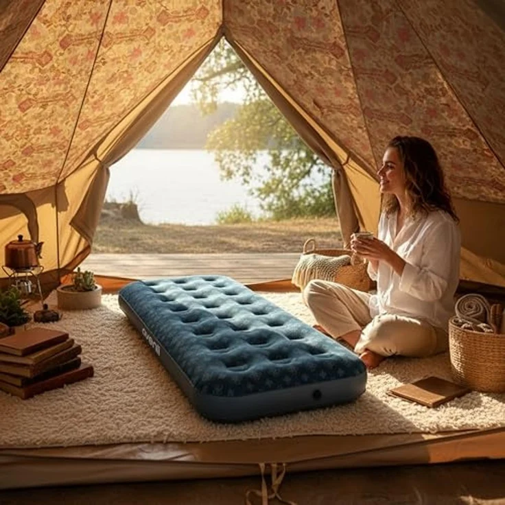 Avenli Luftmatratze Luftbett Camping für 1 Person grün 191x73x22cm Single-Size, (aufblasbar Ideal als Reisebett oder Isomatte, 1-St, für Indoor und Outdoor mit beflockter Oberfläche), Campingmatratze ohne Pumpe – Bild 4