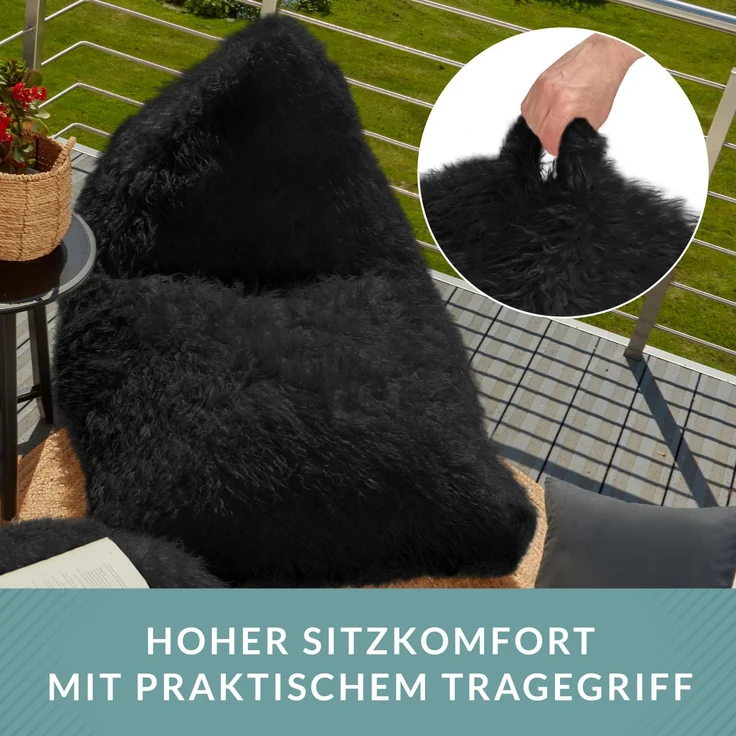 Green Bean® Sitzsack Felloptik Indoor 150x100x100cm mit 220 Liter EPS-Perlen Füllung - Kuschelig Weich Waschbar - Schwarz – Bild 5
