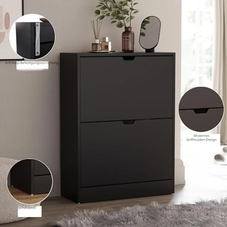 Vida Designs Schuhschrank, Schwarz, 80H x 60W x 24D – Bild 9