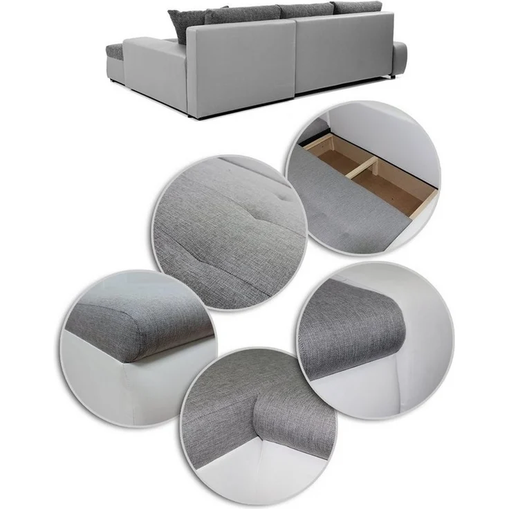 Ecksofa mit Schlaffunktion Faris - Couch mit Bettkasten, Big Sofa, Sofagarnitur, Couchgarniitur, Polsterecke (Weiß + Dunkelgrau (Madryt 120 + Inari 94), Ecksofa Rechts) – Bild 3