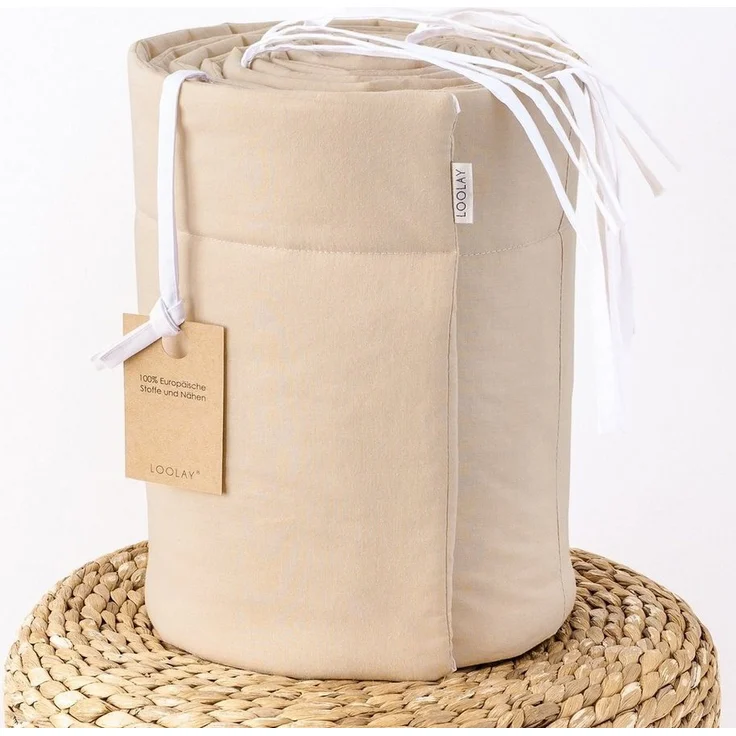 Loolay Bettnestchen BEIGE Taupe BIO-Baumwolle Atmungsaktives Babybett BETTUMRANDUNG, (420, 360, 210, 180 x 30 cm für 140x70 o 120x60 cm Bett, LUX Babyaussttatung Umrandung Kopfschutz Kantenschutz Bettschlange), LOOLAY® - 100% Europäische Stoffe und Kle... – Bild 1