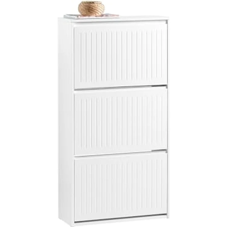 SoBuy Schuhschrank, Weiß, 3 Klappfächer, verstellbare Böden, 61x120x26 cm, Schuhaufbewahrung – Bild 1