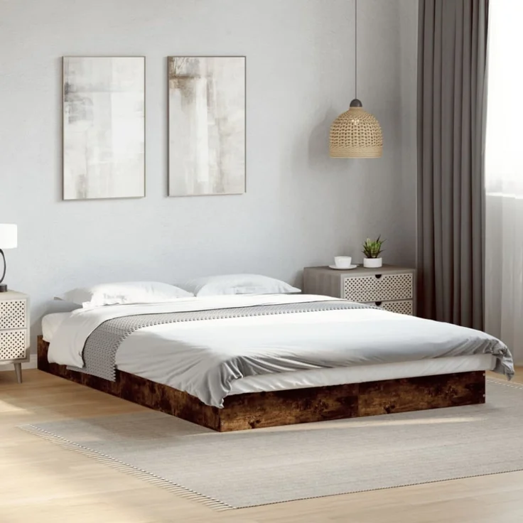 vidaXL Bettgestell ohne Matratze Räuchereiche 120x190 cm Holzwerkstoff 842053 – Bild 6
