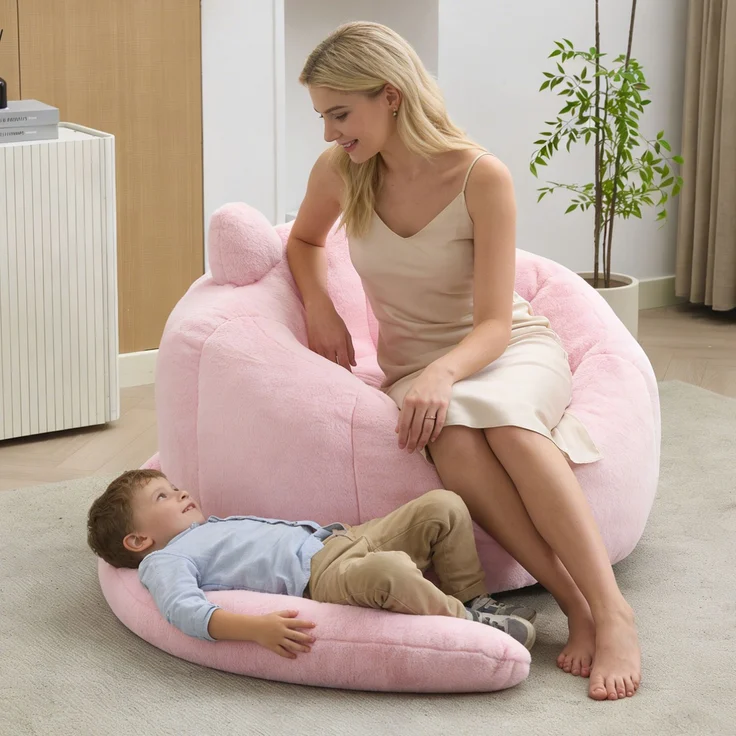 Katzenförmiges Sofa mit langem Tai Erwachsener Beanbag Sofa ohne Installation Geeignet für verschiedene Umgebungen wie Wohnzimmer, Schlafzimmer usw, Entspannen und genießen Sie das Leben, rosa--Rosa--112x112x77cm--YOUDENOVA – Bild 10