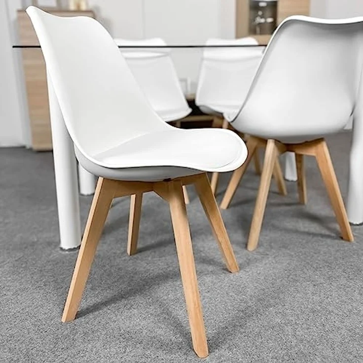 Homey, Skandinavische gepolsterte Stühle für Küche, Wohnzimmer oder Esszimmer, Modell Sena, Holzbeine, praktisch und funktional, einfache Montage, Weiß – Bild 2