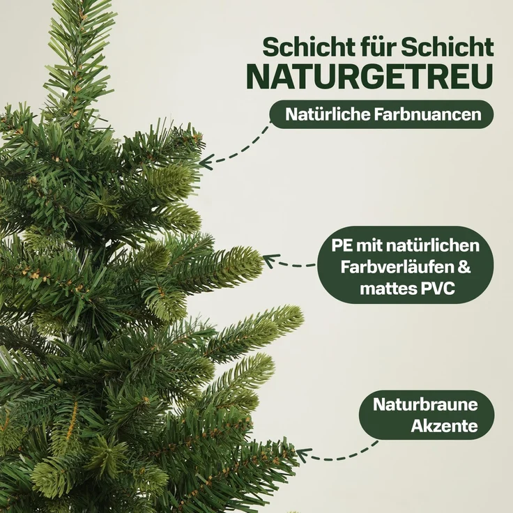 Aurelia Home Künstlicher Weihnachtsbaum 150 cm – PE/PVC in Nordmann-Optik, mit Holzständer und Tasche – Bild 3