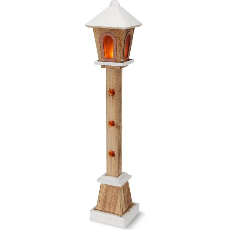 Spetebo LED Dekofigur Holz Laterne mit 23 LED in warm weiß 75 cm, 1 Stück, LED fest integriert, warm weiß, Batteriefach versteckt im Standfuß