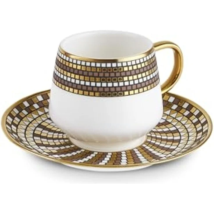 Karaca Kaffeeservice Karaca Belgin 90 ml Kaffeetasse mit Untertasse Set 6 Personen, Braun – Bild 7