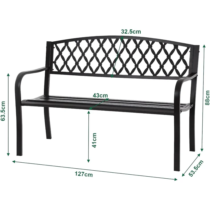Gartenbank Opsasar Stahl 127x53,5x88 cm Dunkelgrau mit grüner Patina [casa. pro] – Bild 3