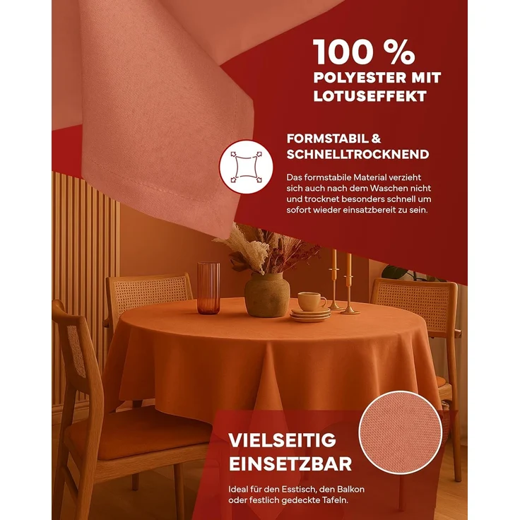 texpot Tischdecke 130x260 cm Terrakotta Leinenoptik Lotuseffekt Fleckschutz Bügelfrei Tischtuch – Bild 3