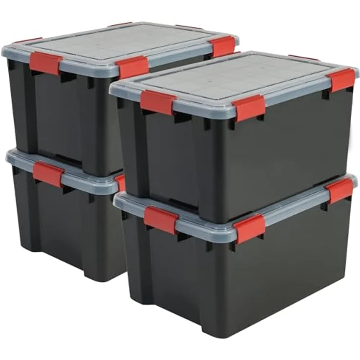Iris Ohyama Luftdichte Kunststoff-Aufbewahrungsboxen mit Deckel, 50L, 4er-Set, Schwarz, Hermetischer wasserdichter Verschluss, Robuste Schnappverschlüsse, Stapelbar, Staubschutz, BPA-frei, AT-L – Bild 1