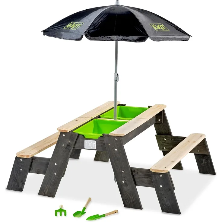 EXIT Aksent Sand- Wasser- und Picknicktisch L Deluxe Sand-&Wasserspiegel Outdoor Holz Schwarz Grün Grau 16 5 kg